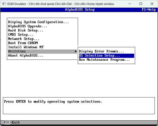 Goto OS Selection Setup