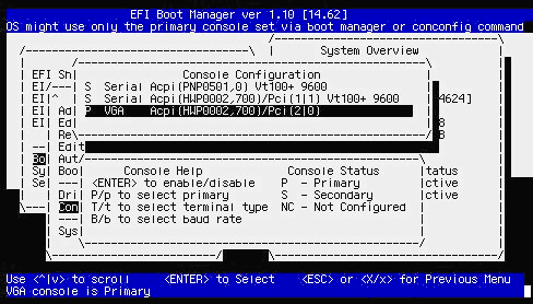 Boot Manager: Configuring the selected device
as the Primary console