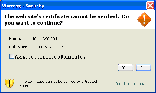 Certificate Verification Warning